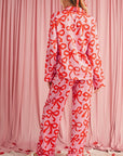 Bow Button Up and Loose Pants Pajama Set