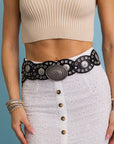 90s Style Boho Eyelet Oval Disc Belt