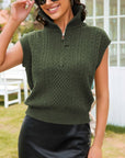 Cable Knit Zip Turtleneck Sleeveless Sweater Vest