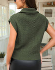 Cable Knit Zip Turtleneck Sleeveless Sweater Vest