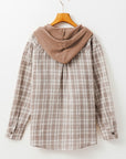 Checkered Print Hooded Patchwork Loose Fit Shacket