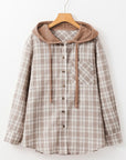 Checkered Print Hooded Patchwork Loose Fit Shacket