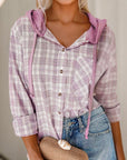 Checkered Print Hooded Patchwork Loose Fit Shacket