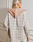 Checkered Print Hooded Patchwork Loose Fit Shacket