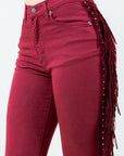 GJG Denim Texas Sun Fringe Bell Bottom Jeans in Wine