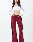 GJG Denim Texas Sun Fringe Bell Bottom Jeans in Wine