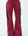 GJG Denim Texas Sun Fringe Bell Bottom Jeans in Wine