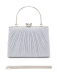 Diamond Clasp Top Handle Pleated Box Clutch