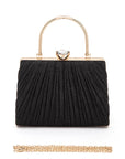 Diamond Clasp Top Handle Pleated Box Clutch