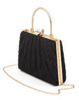 Diamond Clasp Top Handle Pleated Box Clutch