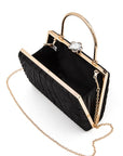 Diamond Clasp Top Handle Pleated Box Clutch