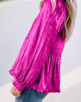 Metallic Frill V Neck Puff Sleeve Babydoll Blouse