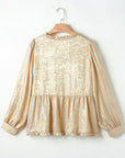 Metallic Frill V Neck Puff Sleeve Babydoll Blouse