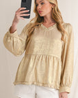 Metallic Frill V Neck Puff Sleeve Babydoll Blouse