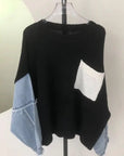 Denim Sleeve Knit Sweater