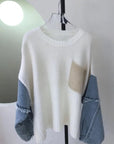 Denim Sleeve Knit Sweater