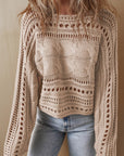 Smoke Gray Hollow-out Cable Knit Cropped Sweater