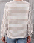 Women Stripe Round Neck Shoulder Long Sleeve Top