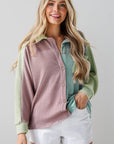 Women Block Corded Buttoned Oversized Blouse