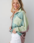 Women Block Corded Buttoned Oversized Blouse