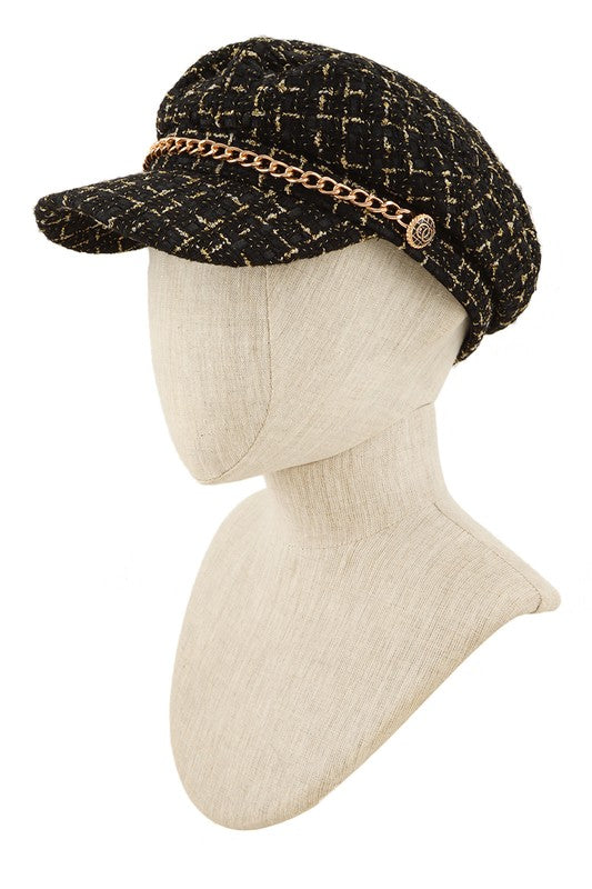 Tweed Beret Chain Hat