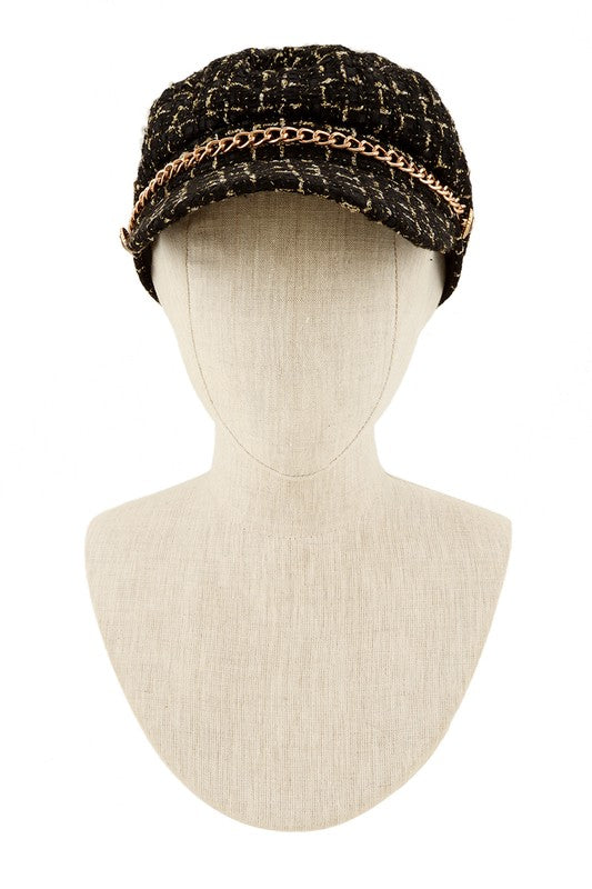 Tweed Beret Chain Hat