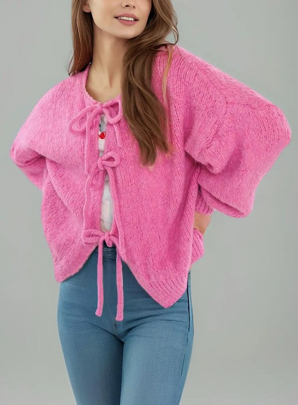 Miss Sparkling |V-neck Front Tie Cardigan