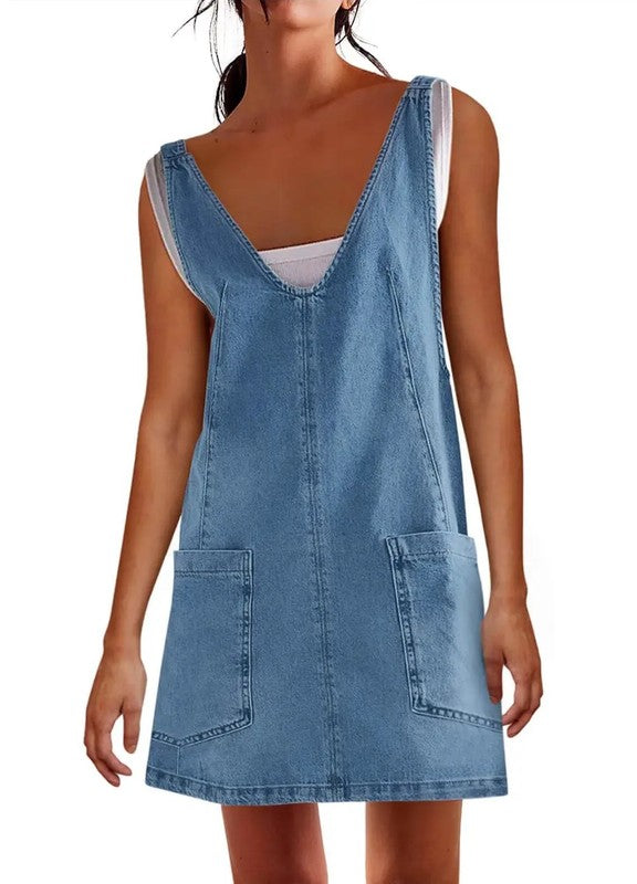 Denim Scoop Neck Overall Dress