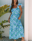Floral Square Neck Ruffle Strap Maxi Dress