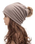 Faux Fur Pom Cotton Slouchy Beanie