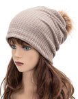 Faux Fur Pom Cotton Slouchy Beanie