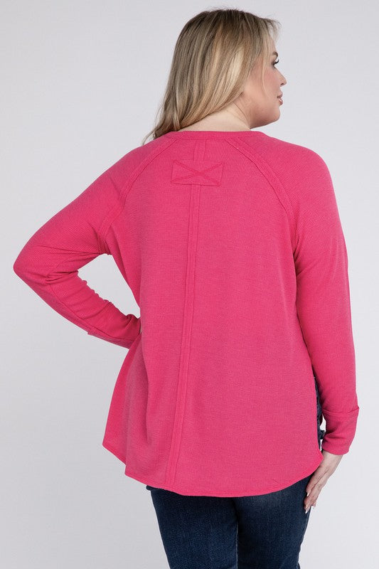 ZENANA Plus Melange Baby Waffle Long Sleeve Top