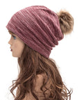 Faux Fur Pom Cotton Blend Slouchy Beanie