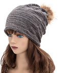 Faux Fur Pom Cotton Blend Slouchy Beanie