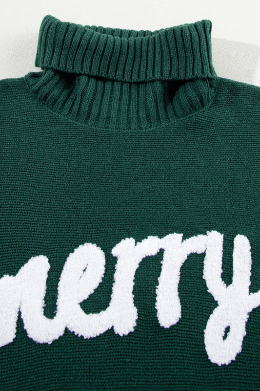 Christmas Merry Embroidered Turtleneck Sweater