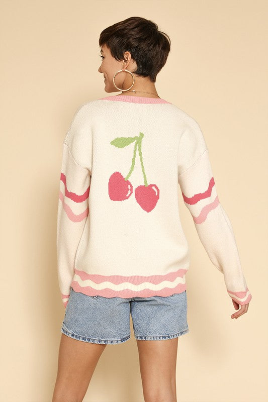 Heart Cherry Varsity Knit Cardigan