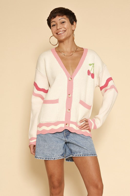 Heart Cherry Varsity Knit Cardigan