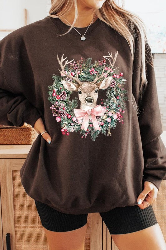 Reindeer Christmas Graphic Fleece Sweatshirts