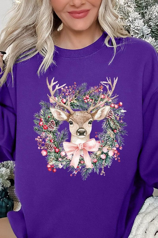 Reindeer Christmas Graphic Fleece Sweatshirts