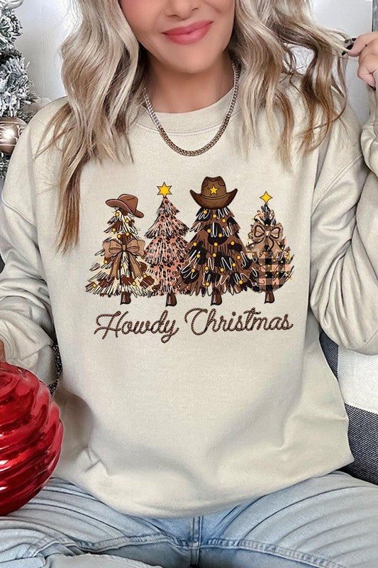 Howdy Christmas Tree Graphic Fleece Sweatshirts