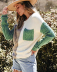 Women Colorblock Patched Pocket Shoulder Sweater