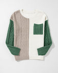 Women Colorblock Patched Pocket Shoulder Sweater