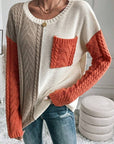 Women Colorblock Patched Pocket Shoulder Sweater