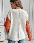 Women Colorblock Patched Pocket Shoulder Sweater