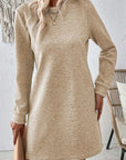 Women Solid Color Textured Long Sleeve Shift Dress