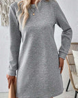 Women Solid Color Textured Long Sleeve Shift Dress