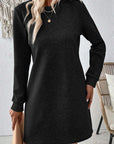 Women Solid Color Textured Long Sleeve Shift Dress