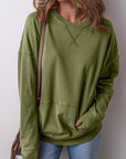 Women Crisscross Stitching Pocketed Sweatshirt