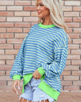 Stripe Contrast Trim High Low Pullover Sweatshirt