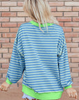 Stripe Contrast Trim High Low Pullover Sweatshirt